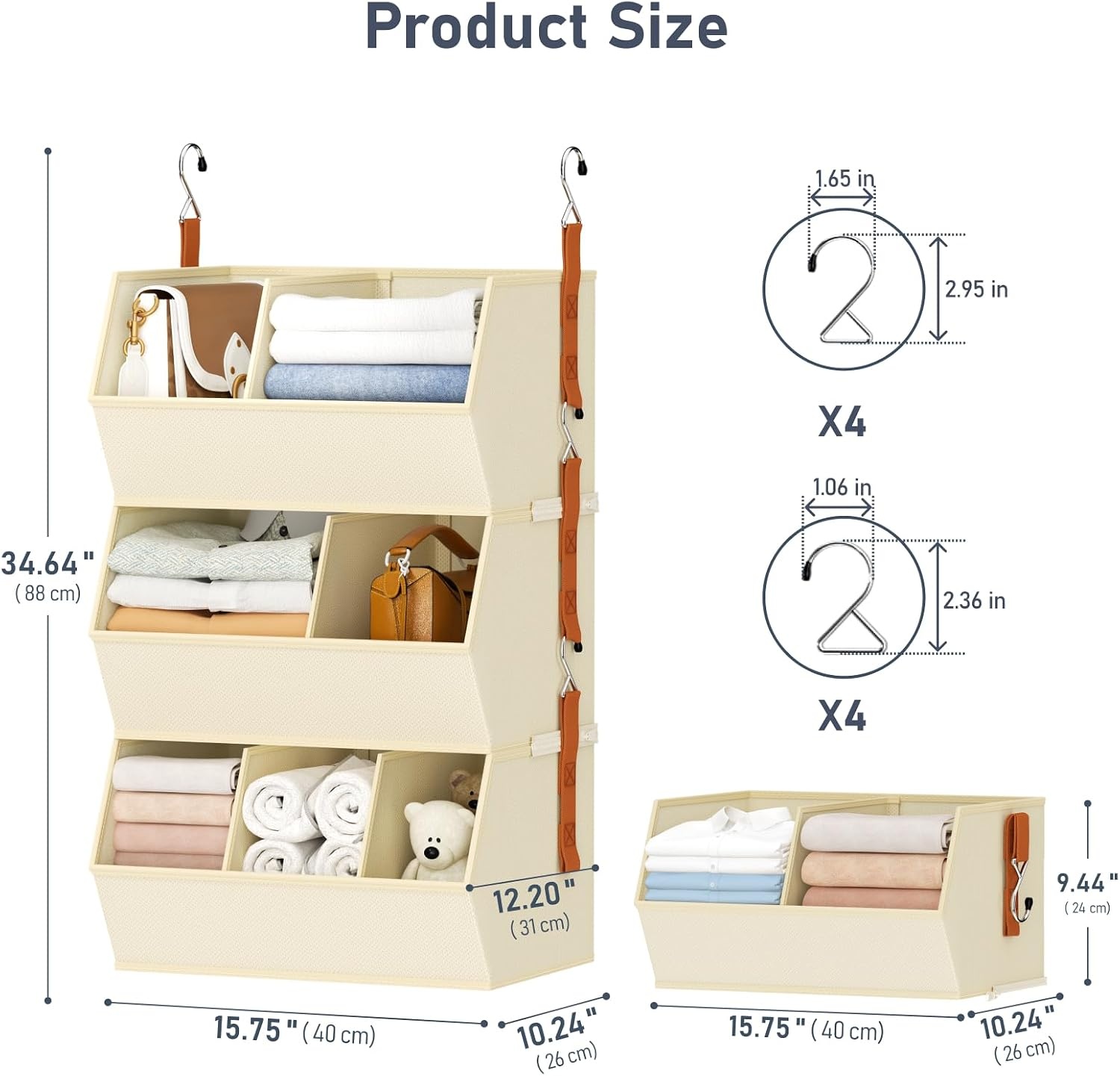 image:imageHanging Closet Organizer Extra Large Clothes Hanging Shelves for Closet with Divider Collapsible Closet Storage System Fabric Closet Hanging Organizer for Home Dorm Rv Handbags Underwear SockBeige