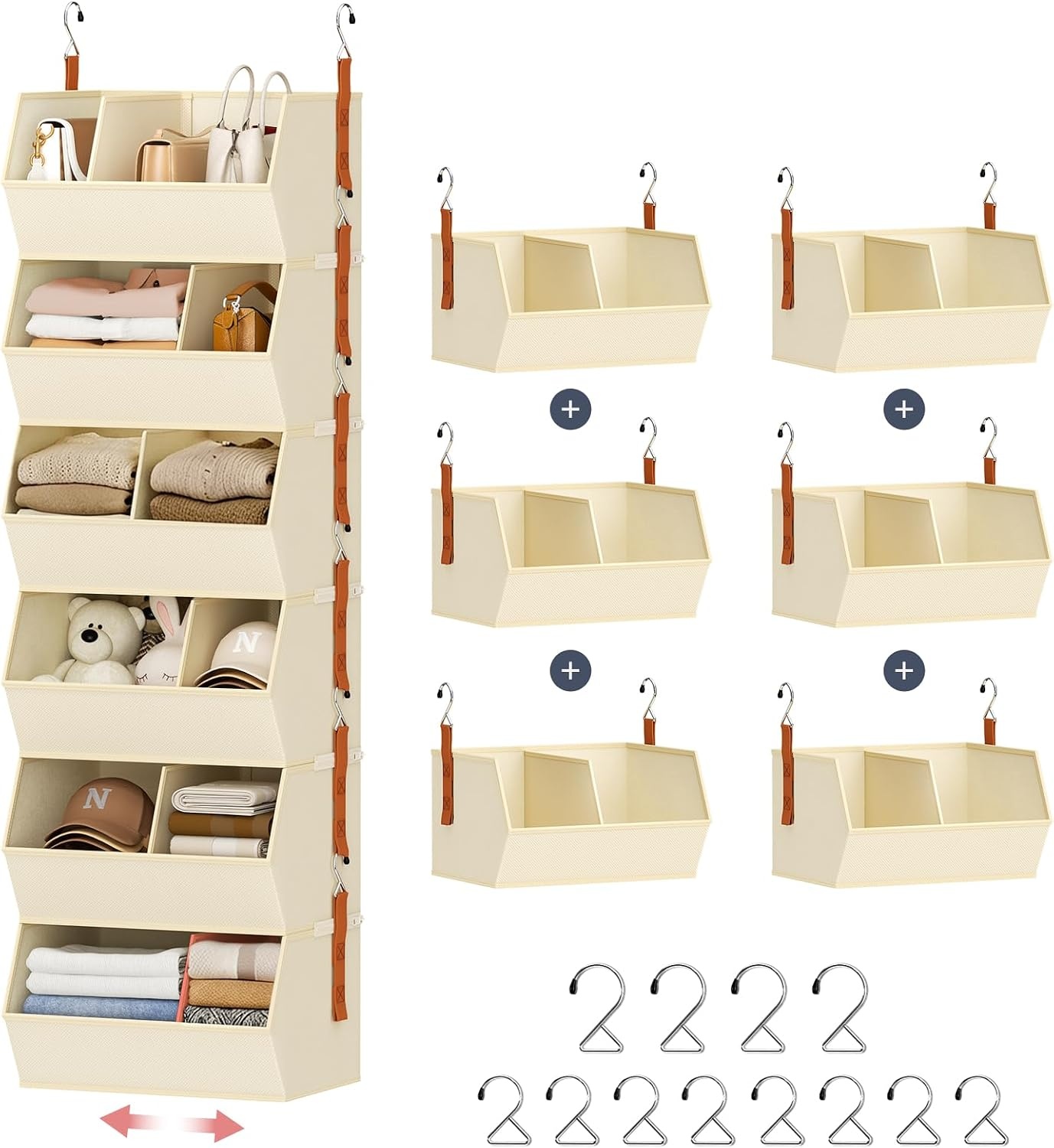 image:imageHanging Closet Organizer Extra Large Clothes Hanging Shelves for Closet with Divider Collapsible Closet Storage System Fabric Closet Hanging Organizer for Home Dorm Rv Handbags Underwear SockBeige