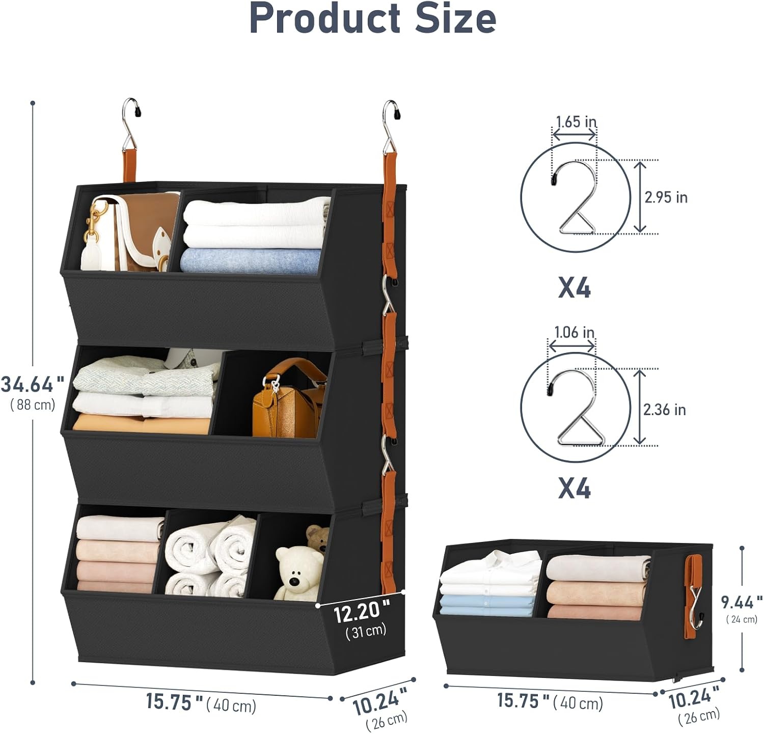 image:imageHanging Closet Organizer Extra Large Clothes Hanging Shelves for Closet with Divider Collapsible Closet Storage System Fabric Closet Hanging Organizer for Home Dorm Rv Handbags Underwear SockBlack