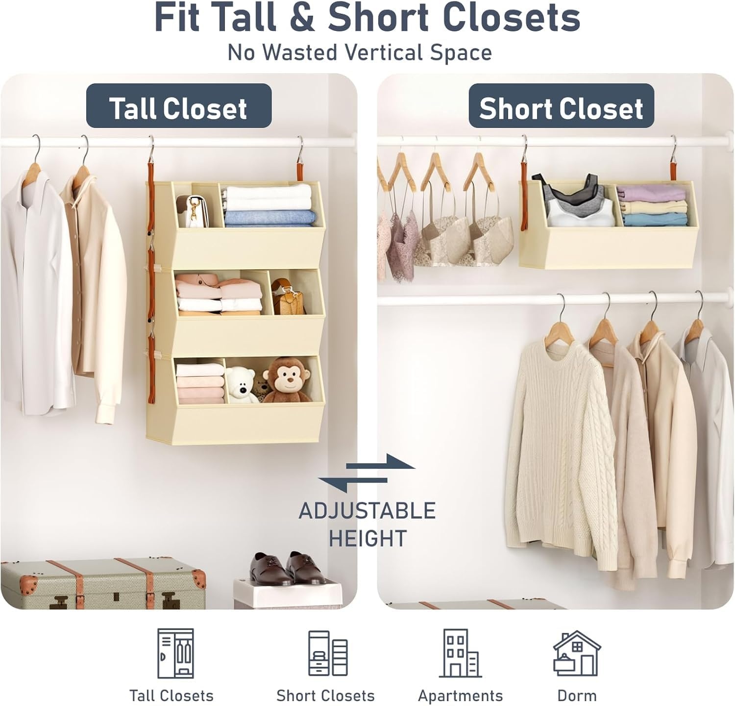 image:imageHanging Closet Organizer Extra Large Clothes Hanging Shelves for Closet with Divider Collapsible Closet Storage System Fabric Closet Hanging Organizer for Home Dorm Rv Handbags Underwear SockBeige