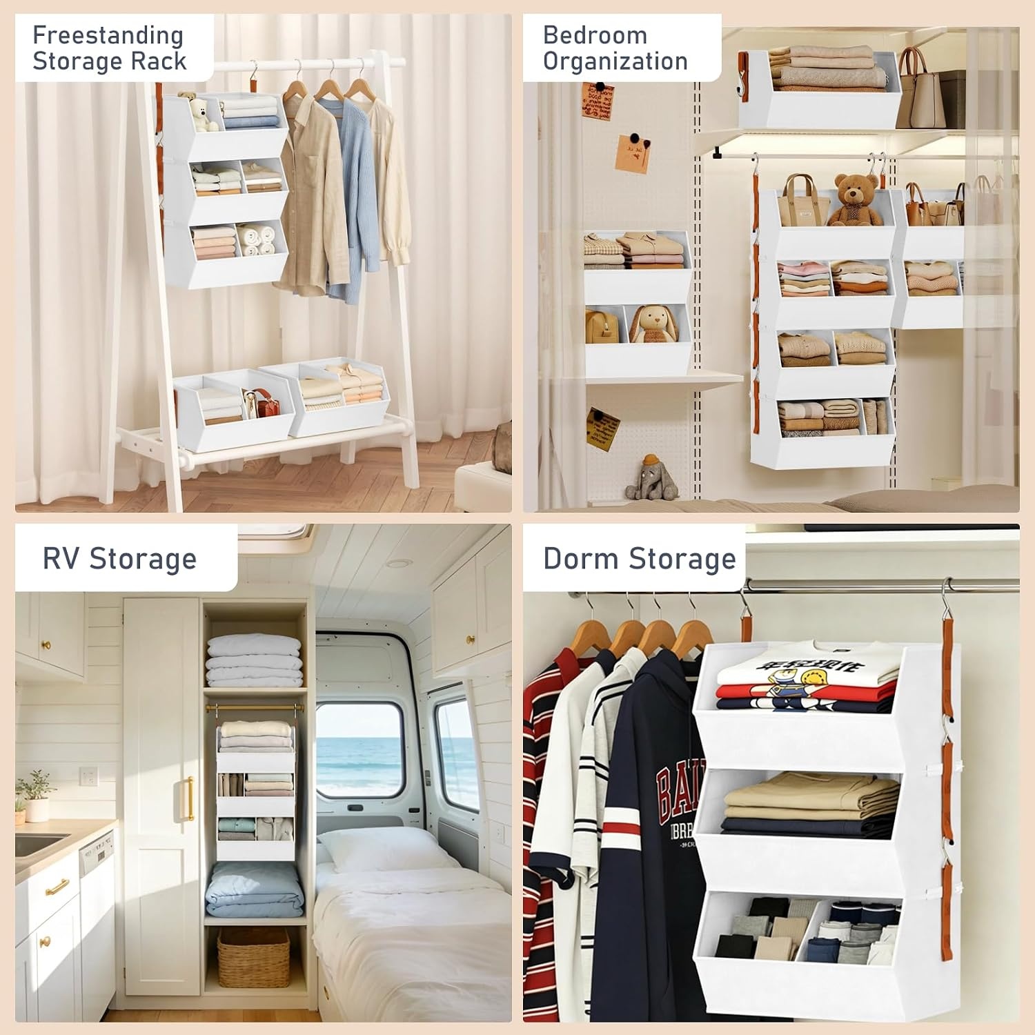 image:imageHanging Closet Organizer Extra Large Clothes Hanging Shelves for Closet with Divider Collapsible Closet Storage System Fabric Closet Hanging Organizer for Home Dorm Rv Handbags Underwear SockWhite