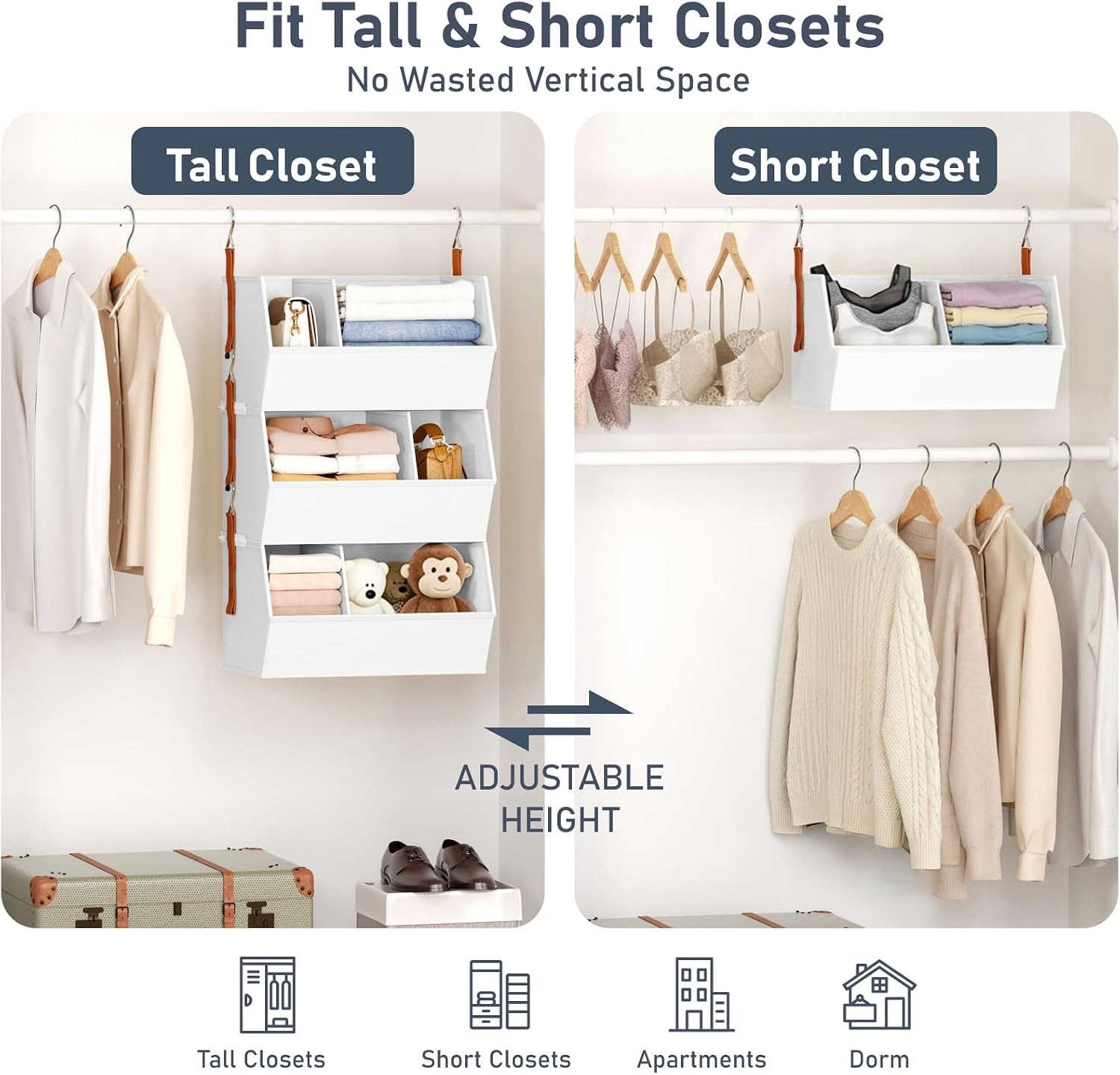 image:imageHanging Closet Organizer Extra Large Clothes Hanging Shelves for Closet with Divider Collapsible Closet Storage System Fabric Closet Hanging Organizer for Home Dorm Rv Handbags Underwear SockWhite