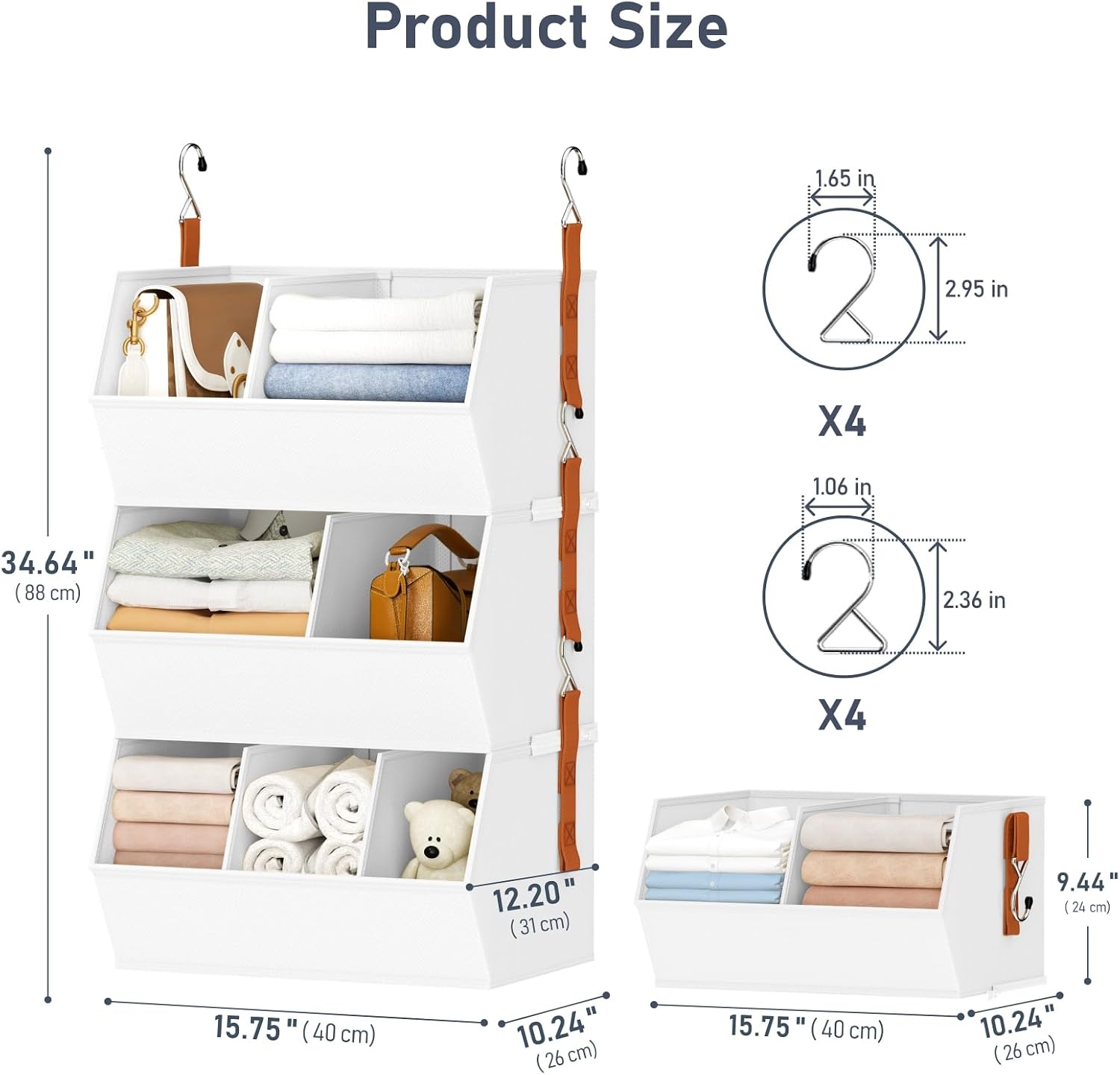 image:imageHanging Closet Organizer Extra Large Clothes Hanging Shelves for Closet with Divider Collapsible Closet Storage System Fabric Closet Hanging Organizer for Home Dorm Rv Handbags Underwear SockWhite