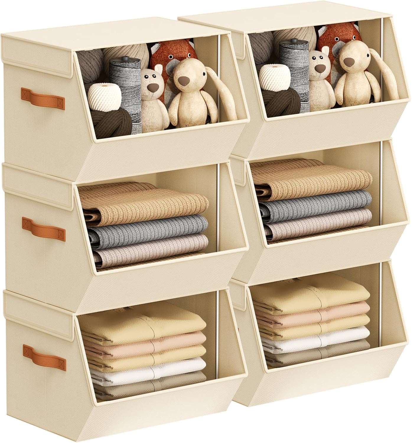image:imageStackable Closet Organizers and Storage Bins Open Front Closet Shelf Organizer System With Steel Frame Clothes Storage Basket Fabric Collapsible Closet Drawers for Wardrobe Nursery Toy 4 PackBeige