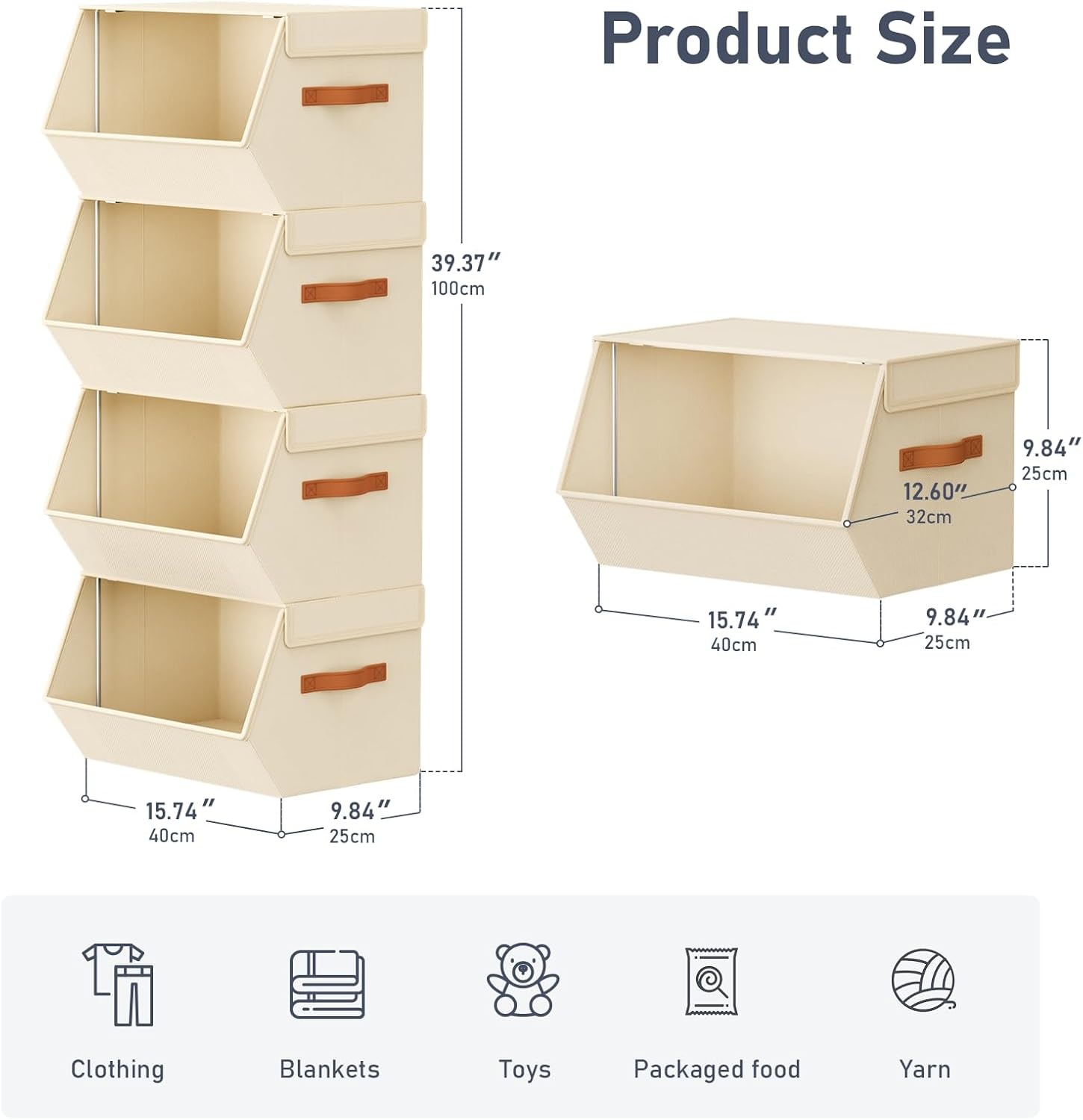 image:imageStackable Closet Organizers and Storage Bins Open Front Closet Shelf Organizer System With Steel Frame Clothes Storage Basket Fabric Collapsible Closet Drawers for Wardrobe Nursery Toy 4 PackBeige