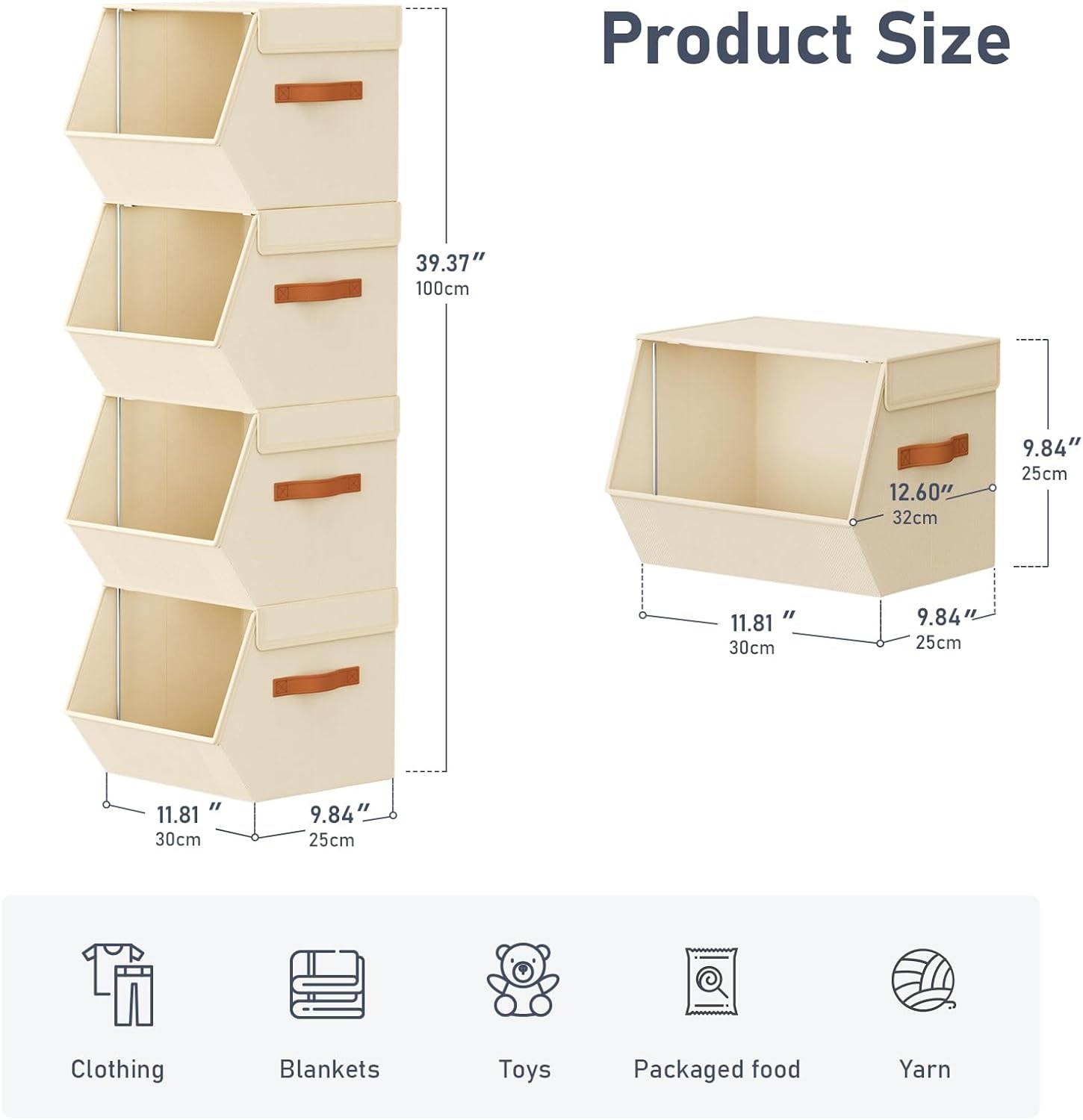 image:imageStackable Closet Organizers and Storage Bins Open Front Closet Shelf Organizer System With Steel Frame Clothes Storage Basket Fabric Collapsible Closet Drawers for Wardrobe Nursery Toy 4 PackBeige