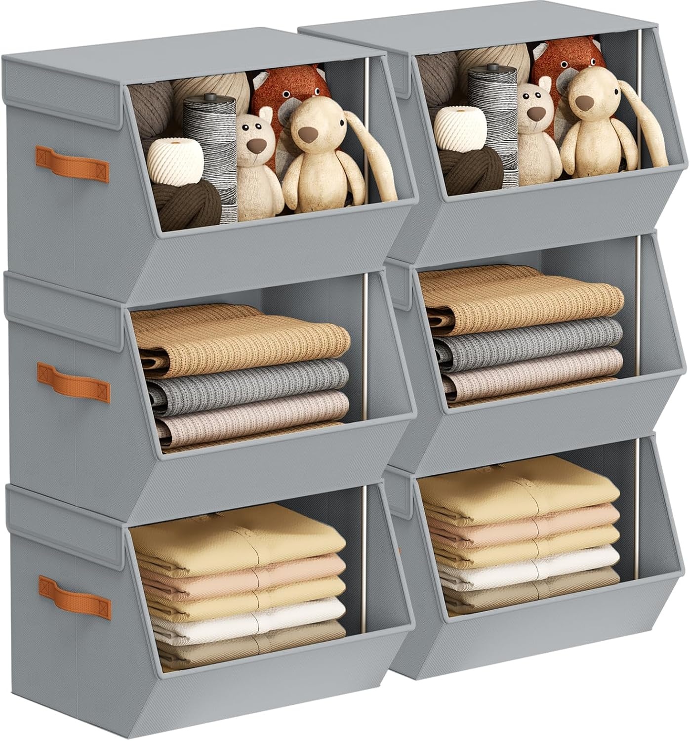 image:imageStackable Closet Organizers and Storage Bins Open Front Closet Shelf Organizer System With Steel Frame Clothes Storage Basket Fabric Collapsible Closet Drawers for Wardrobe Nursery Toy 4 PackGrey