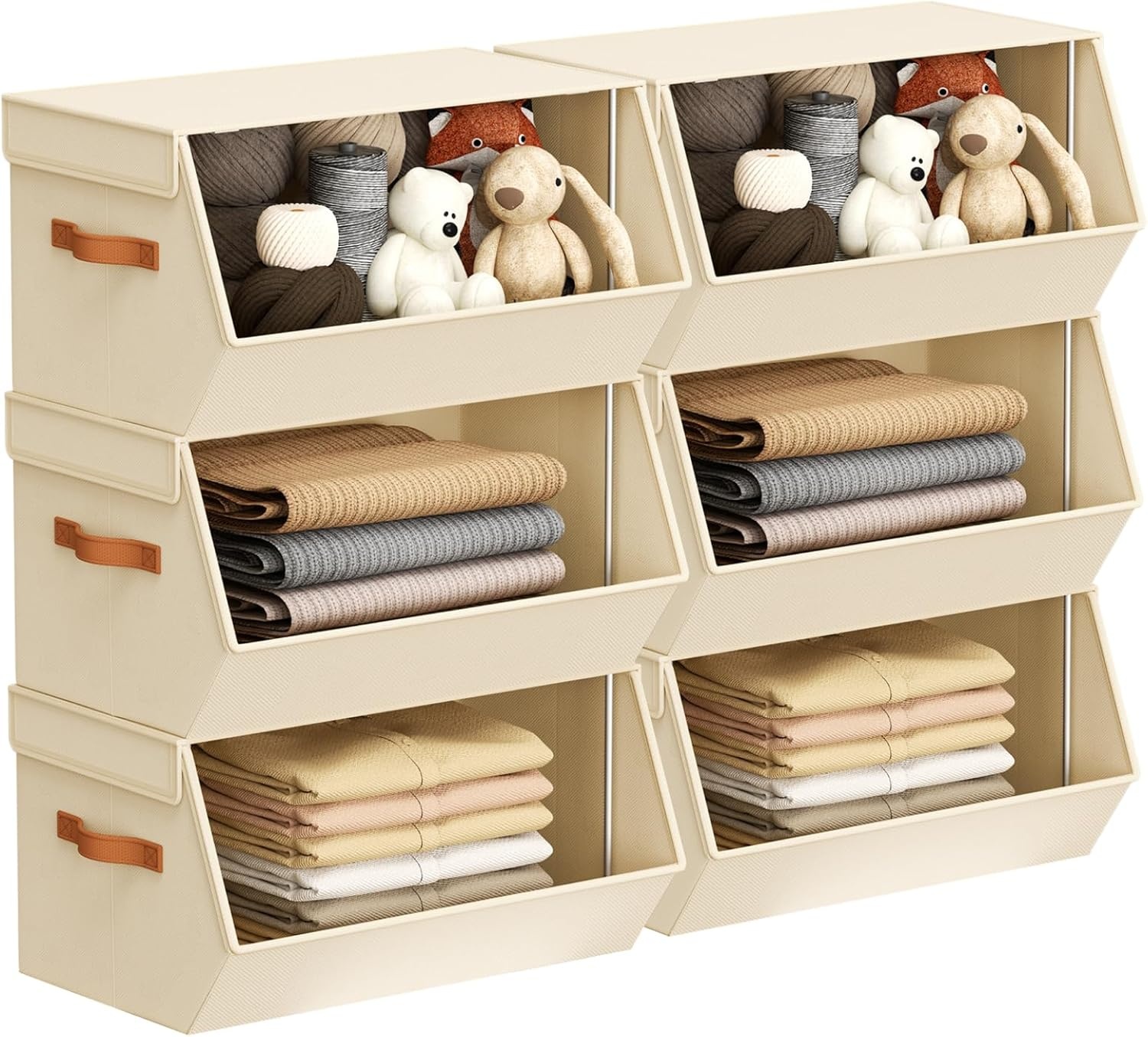 image:imageStackable Closet Organizers and Storage Bins Open Front Closet Shelf Organizer System With Steel Frame Clothes Storage Basket Fabric Collapsible Closet Drawers for Wardrobe Nursery Toy 4 PackBeige