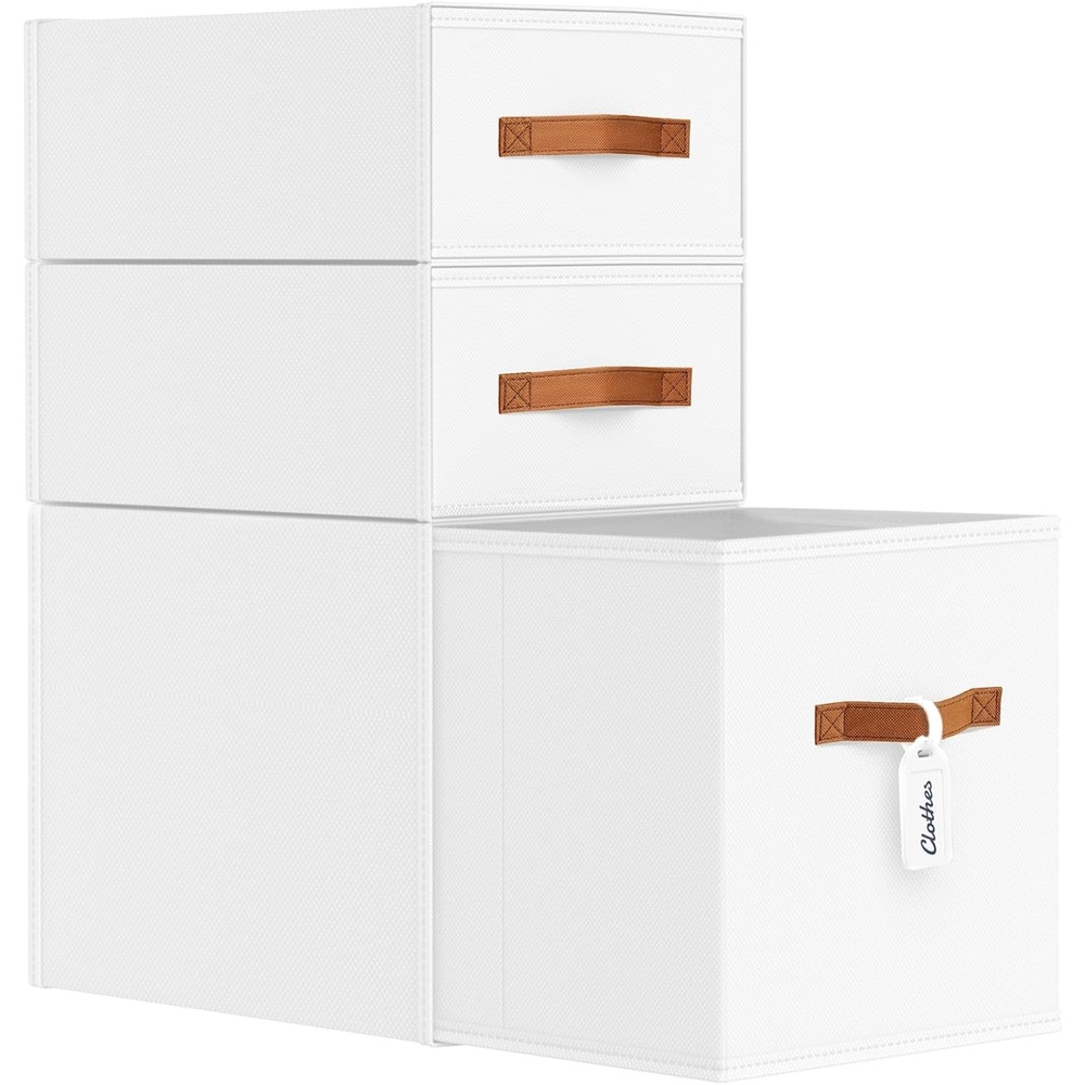 image:imageDIMJ Closet Organizers and Storage Foldable Storage Bins with Drawers Fabric Stackable Storage Drawers with Clear WindowFabric Clothes Organizers and Storage Drawers for Closet 4Pack BlackWhite