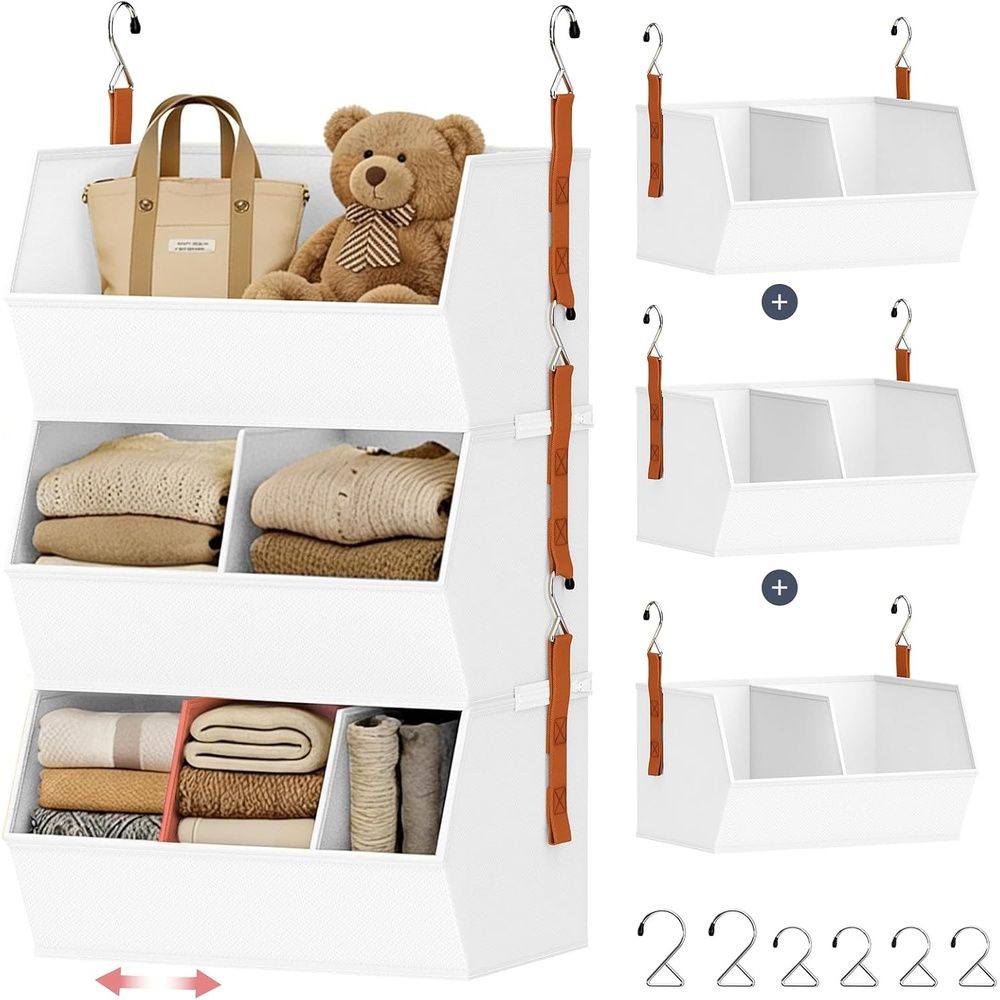 image:imageHanging Closet Organizer Extra Large Clothes Hanging Shelves for Closet with Divider Collapsible Closet Storage System Fabric Closet Hanging Organizer for Home Dorm Rv Handbags Underwear SockWhite