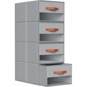 image:imageDIMJ Closet Organizers and Storage  Foldable Storage Bins with Drawers Fabric Stackable Storage Drawers with Clear WindowFabric Clothes Organizers and Storage Drawers for Closet 4Pack BlackGrey