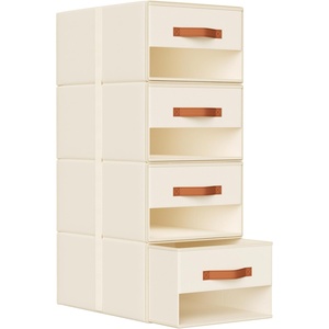 image:imageDIMJ Closet Organizers and Storage  Foldable Storage Bins with Drawers Fabric Stackable Storage Drawers with Clear WindowFabric Clothes Organizers and Storage Drawers for Closet 4Pack BlackBeige