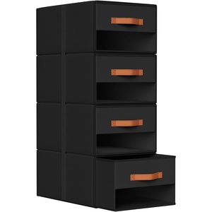 image:imageDIMJ Closet Organizers and Storage  Foldable Storage Bins with Drawers Fabric Stackable Storage Drawers with Clear WindowFabric Clothes Organizers and Storage Drawers for Closet 4Pack BlackBlack