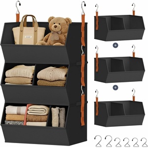 image:imageHanging Closet Organizer Extra Large Clothes Hanging Shelves for Closet with Divider Collapsible Closet Storage System Fabric Closet Hanging Organizer for Home Dorm Rv Handbags Underwear SockBlack